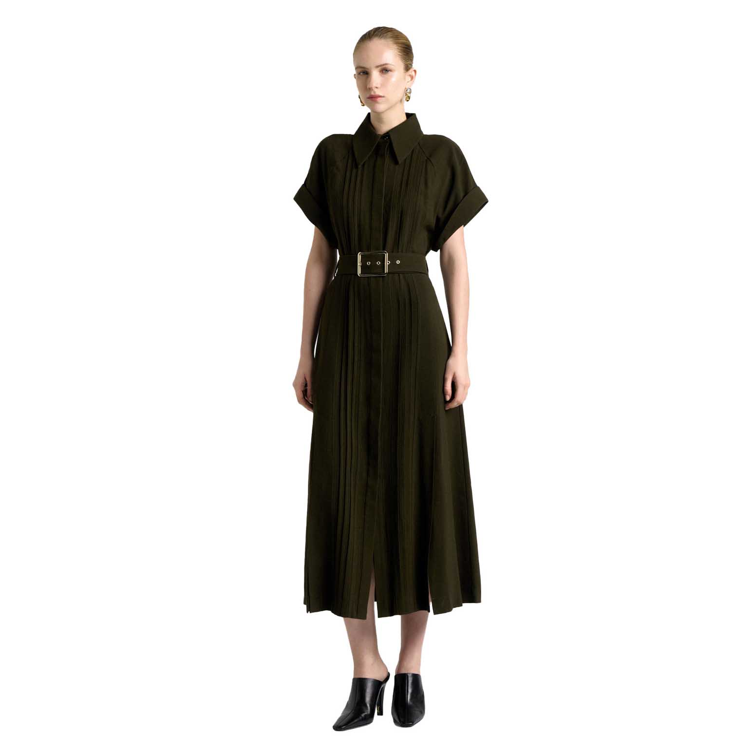 Cue Viscose Twill Pin Tuck Midi Dress